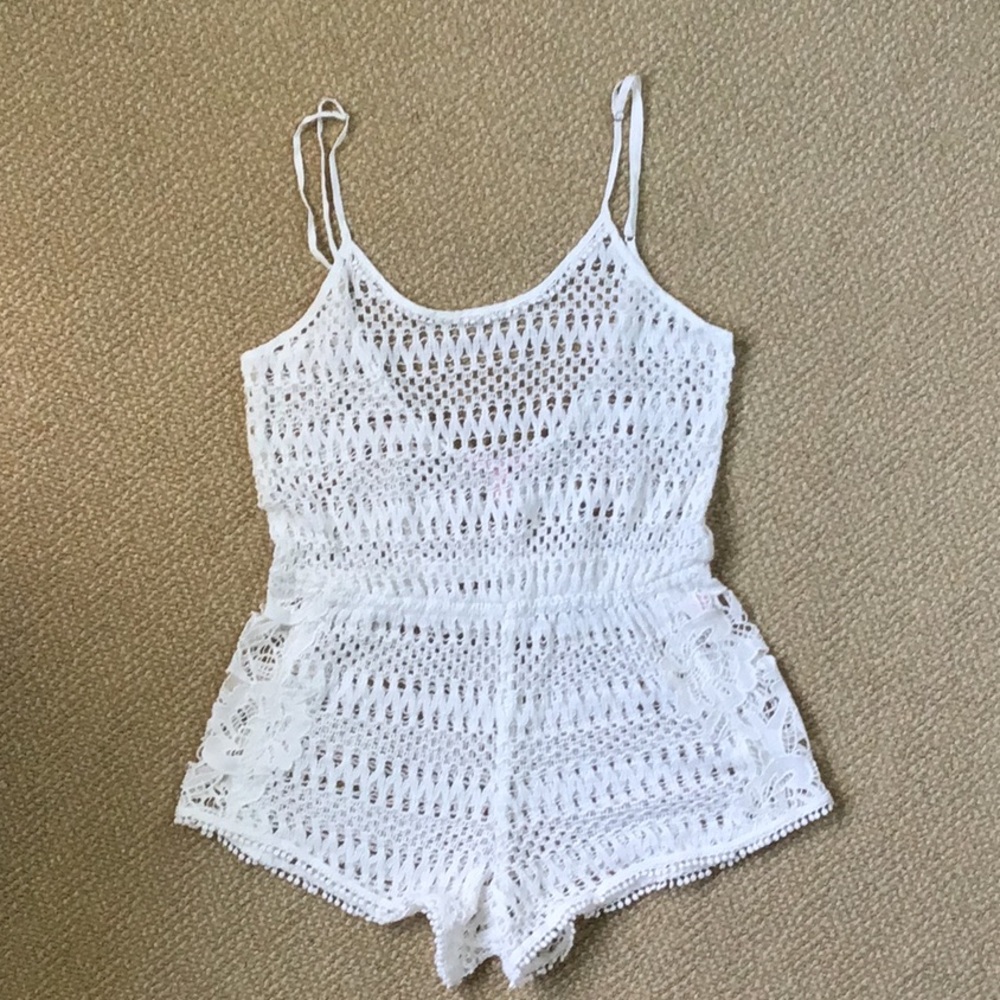 Victoria’s Secret White Sheer Crochet Romper Swim Cover Up Small